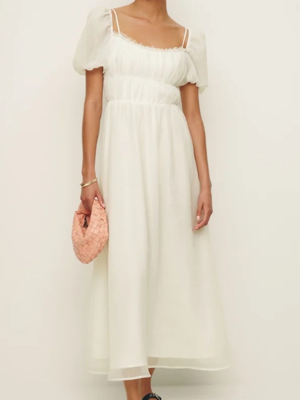Reformation White Puff Sleeve Maxi Dress